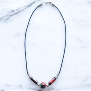 Black Floral Painted Beaded Necklace/Choker